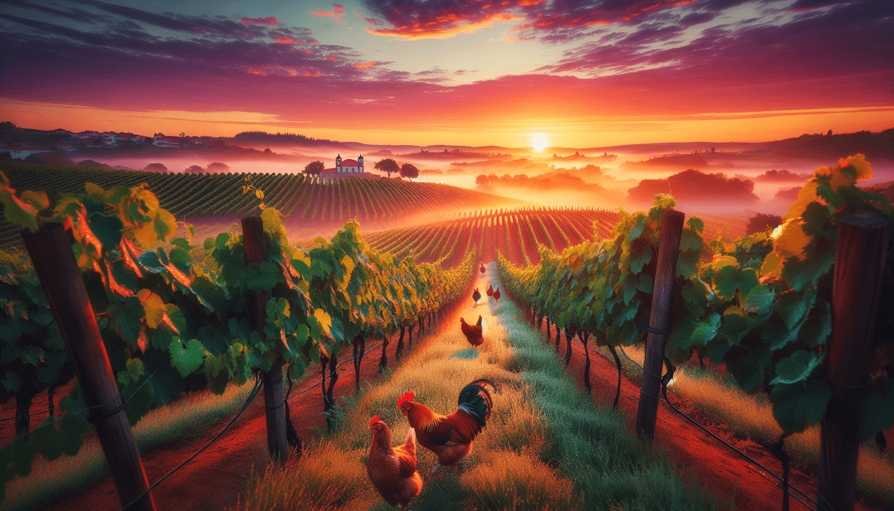 Amanhecer em vinhedos portugueses